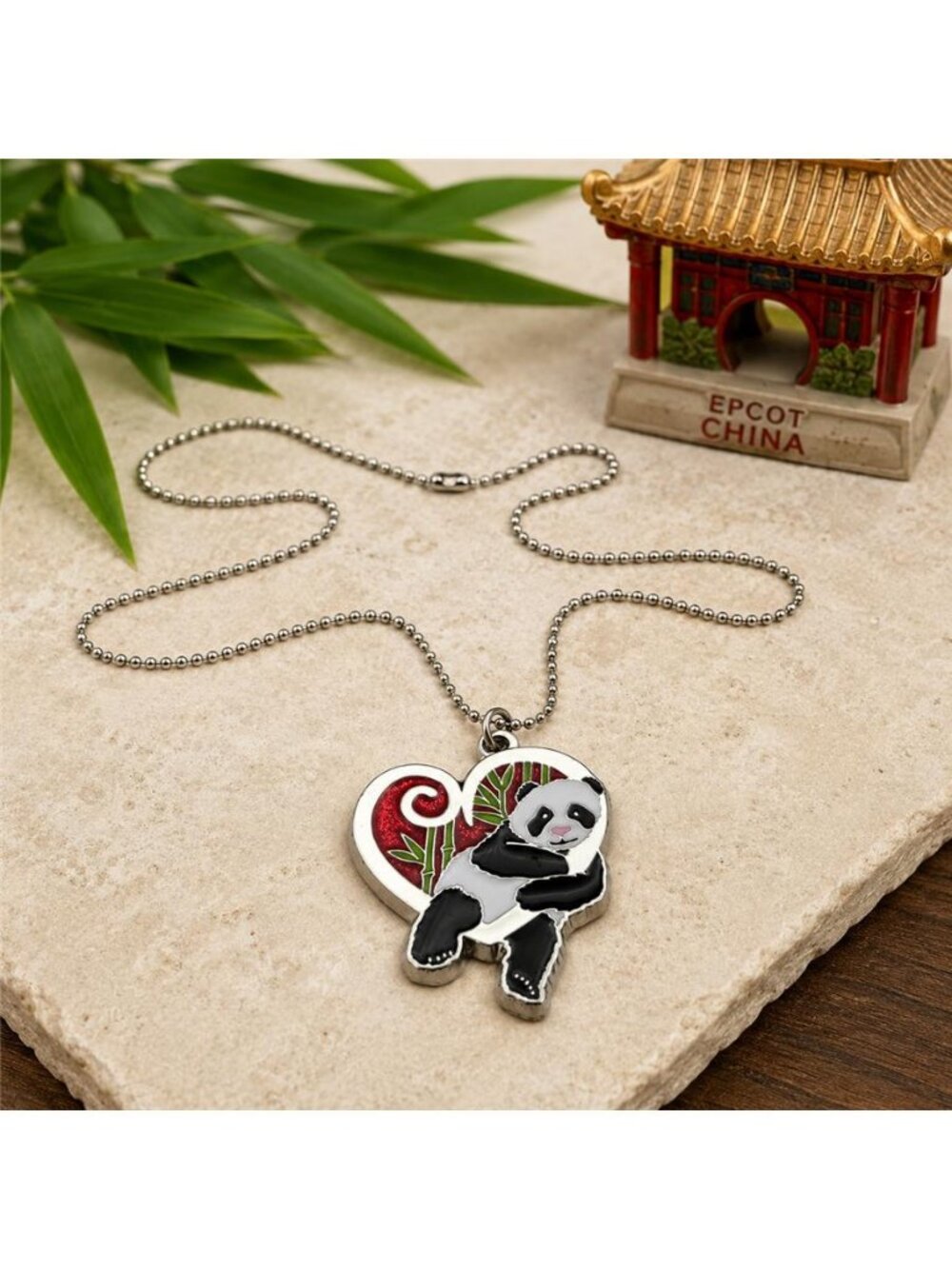 Panda Bear Pendant Necklace EPCOT China Pavilion Silver Tone 18 In